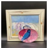 Framed painted sheep on canvas, Creative Co-Op