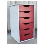 Wooden 6 drawer stand. Grey and red. 24in tall x
