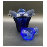Cobalt blue glass tulip vase made in Spain, blue