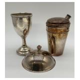 Vintage silver-plated cocktail shaker, goblet,