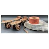 Vintage rusty metal roller skates with leather