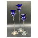 Vintage Irene cobalt blue candlesticks,Romania,