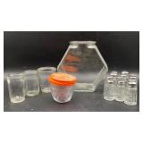 Glass vases, jars, 12 salt and pepper shakers