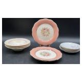 3 French Saxon China Dusty Rose pattern 22kt gold