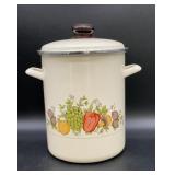 Vintage French enamel stock pot with a vegetable