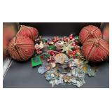 107 miscellaneous Christmas ornaments. Largest is