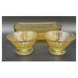 Vintage Amber Glass Refrigerator Dish & Footed