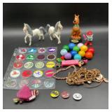 Miscellaneous toys, pins, baby beads, vintage