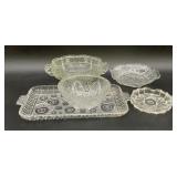 Vintage pressed glass serving pieces, bowl with
