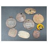 Vintage metal items, medals and tags