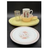 2 Vintage pale yellow milk glass oval plates,