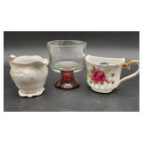 Vintage glass mustache cup, with a pink floral