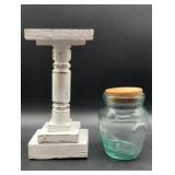 Distressed white wooden pillar candlestick