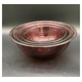 Vintage Pyrex cranberry nesting bowls, largest is