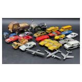 Toy vehicles, some are Hot Wheels and Matchbox