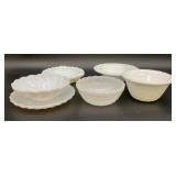 Vintage milk glass bowls, plate