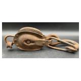 Vintage triple iron pulley, 14 inches long