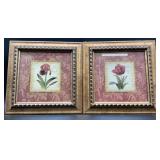 2 Vintage framed floral prints with a distressed