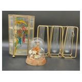 Vintage small hexagonal brass and glass curio