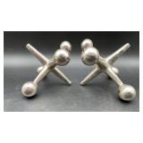 2 Vintage silver cast iron jack bookends, 6 x 6 x