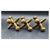 3 Vintage gold cast iron jack bookends, 4 x 4 x 4
