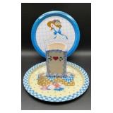 Vintage ceramic napkin holder with a blue and
