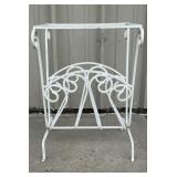 Vintage white wrought iron magazine rack stand,