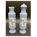 2 vintage Avon bottles, one with lid is 8 inches