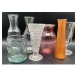 Glass vases, diamond point bud, pink ribbed,