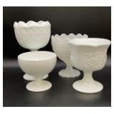 Vintage milk glass pedestal compote bowls,
