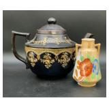 Vintage teapot made in England, floral vase,