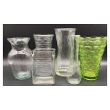 6 Vintage decorative glass vases, tallest is 9.5