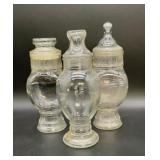 Vintage clear glass pedestal apothecary jars