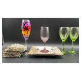 2 Vintage Cristar Copa Versalles lime green wine