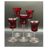 5 Vintage Ruby Red Tulip Votive Candle Holders,