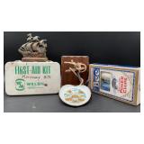 Vintage nautical wooden bookens with a cast iron