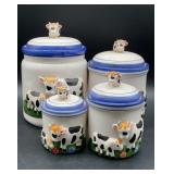 4 Vintage Designspiration ceramic cow canisters.