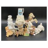 Vintage figurines, rabbits, horse, mice, angel