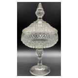 Indiana glass Diamond Point compote with lid, 6.5