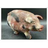 Vintage hand crafted clay pig, piggy bank he has