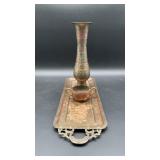 Vintage elongated brass tray, 22in long x 7in