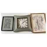 3 framed items, It Is What It Is poster,