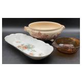 Vintage rose floral porcelain oblong dish 12 in