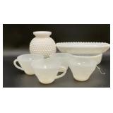 Vintage milk glass and anchor hocking cups, vase