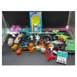 Assorted toys, bubbles, ponies, action figures,