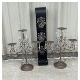 Metal candle holders, two matching ones are 15.5