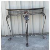 Console table, metal base, glass top, 31.5 inches