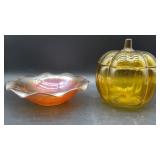 Yellow glass Pumpkin candy dish 7.5 x 7.5 x 7.5