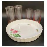 Christine Holm rose pattern pie plate, pink