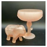 Vintage pink frosted elephant candy dish, broken